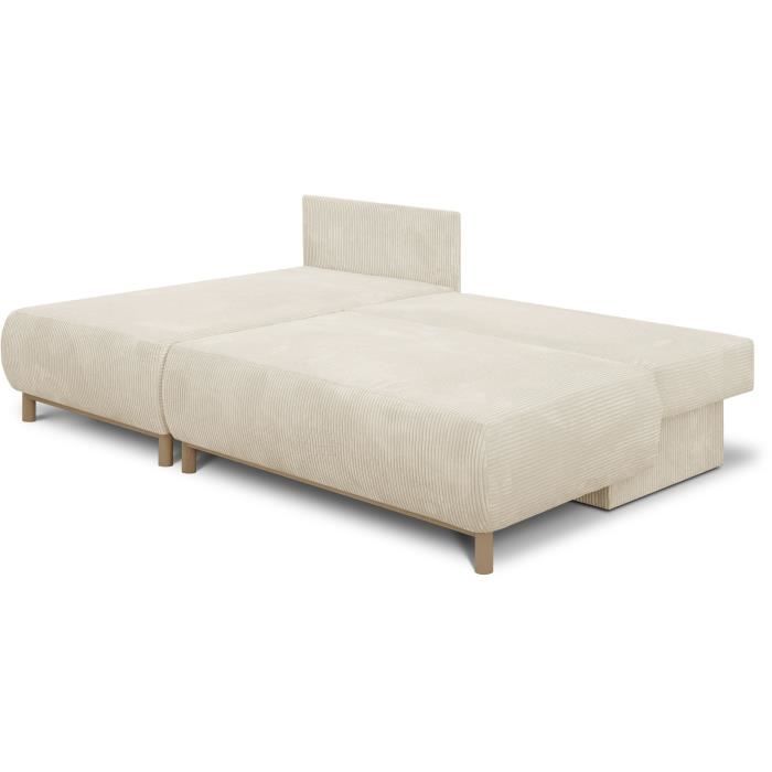 Canapé d'angle gauche convertible MIKA 3 places - Velours côtelé beige - Coffre de rangement - L218 x P98/145 x H84 cm