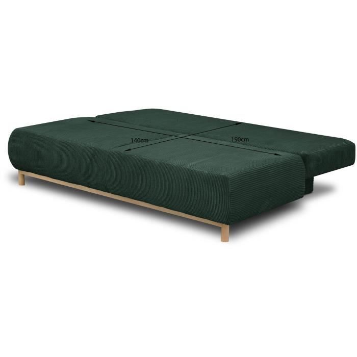 Banquette convertible 3 places MIKA - Velours côtelé Vert foret - Coffre de rangement - L 192 x H 84 x P 93 cm