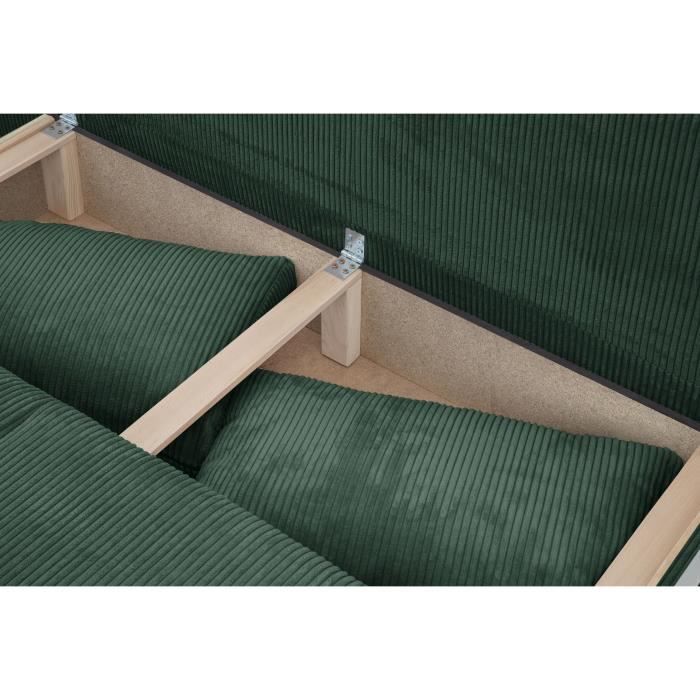 Banquette convertible 3 places MIKA - Velours côtelé Vert foret - Coffre de rangement - L 192 x H 84 x P 93 cm