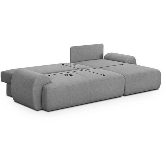 Canapé d'angle droit convertible MILO 4 places - Tissu gris - Coffre de rangement - L 264 x H 84 x P 99/145 cm