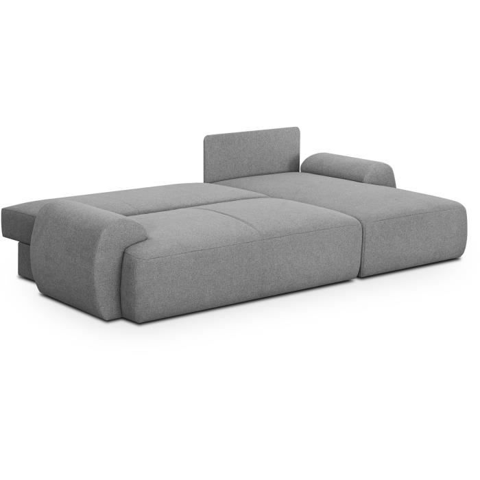 Canapé d'angle droit convertible MILO 4 places - Tissu gris - Coffre de rangement - L 264 x H 84 x P 99/145 cm