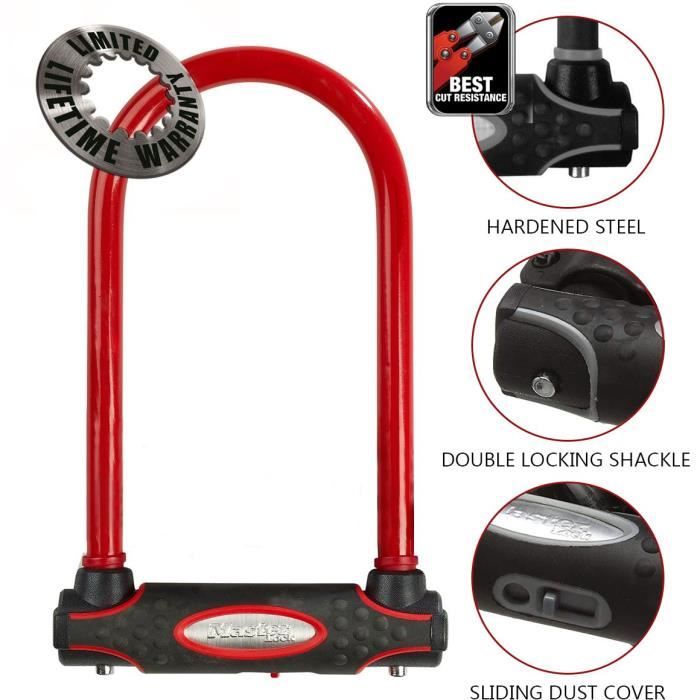 MASTER LOCK Antivol Vélo U [A Clé] [Support de Vélo Universel] [Antivol Certifié] [Rouge] 8195EURDPROCOLR