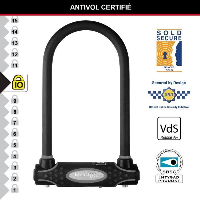 Antivol Vélo U - MASTER LOCK - 8195EURDPROCOLWR - Acier Cémenté, Clé, Rouge