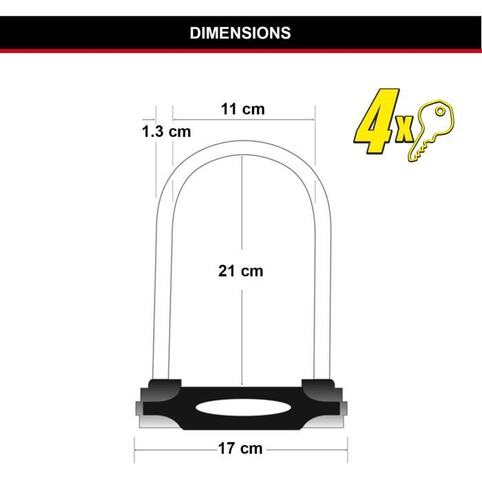 Antivol Vélo U - MASTER LOCK - 8195EURDPROCOLWR - Acier Cémenté, Clé, Rouge