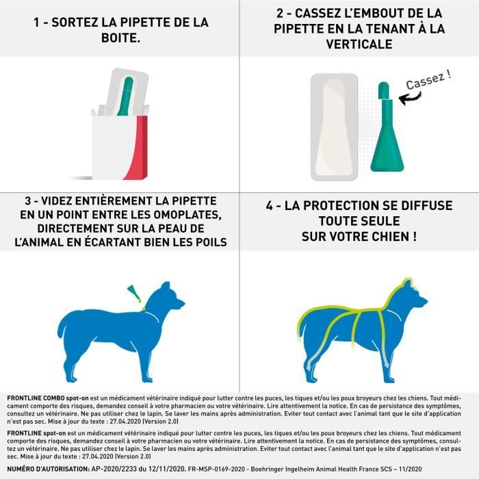 FRONTLINE Spot On Chien L - 20 a 40 kg - 4 pipettes- Puces tiques et poux