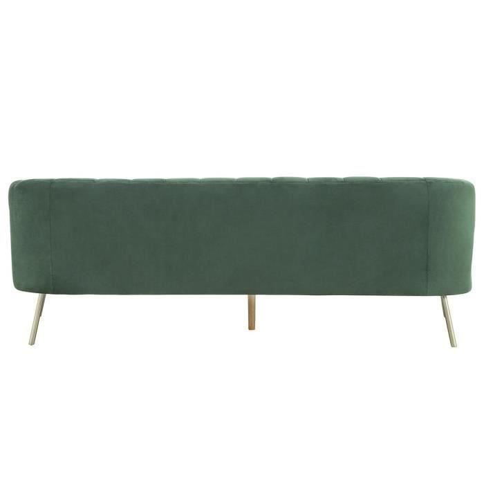 Canapé rétro - 3 places - Velours bleu vert - Style chic - L 207 x P 87 x H 77 cm - MATHIS - Structure bois massif