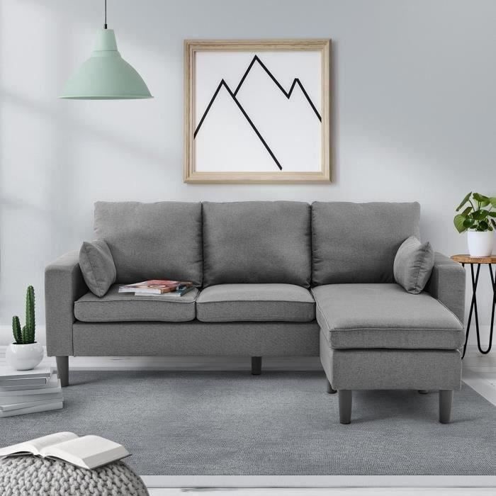 Canapé d'angle fixe réversible Boston - Tissu Gris foncé - L 194 x P 139 x H 83 cm