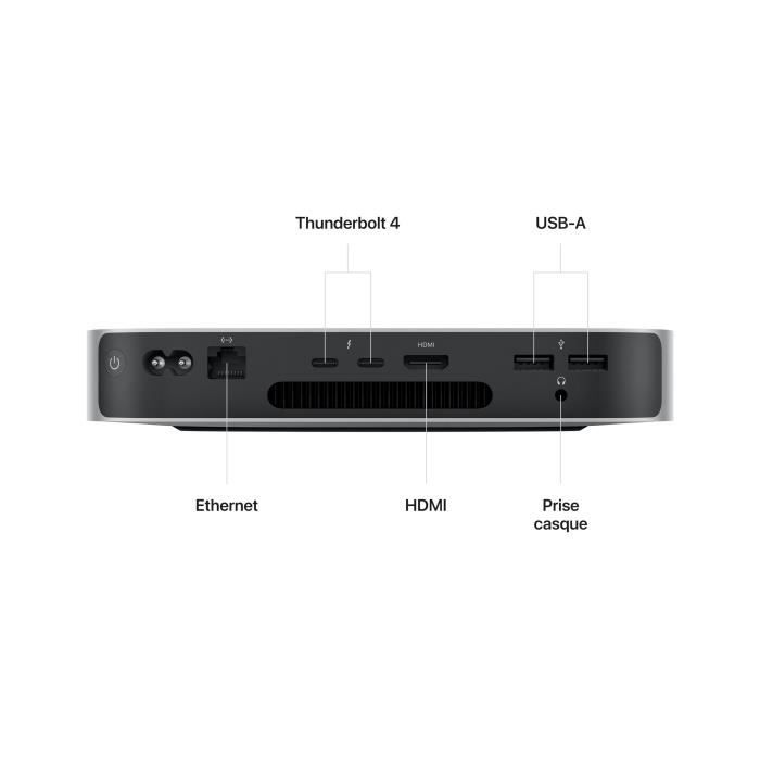 Apple - Mac mini (2023) Puce Apple M2  - RAM 8Go - Stockage 256Go - Argent