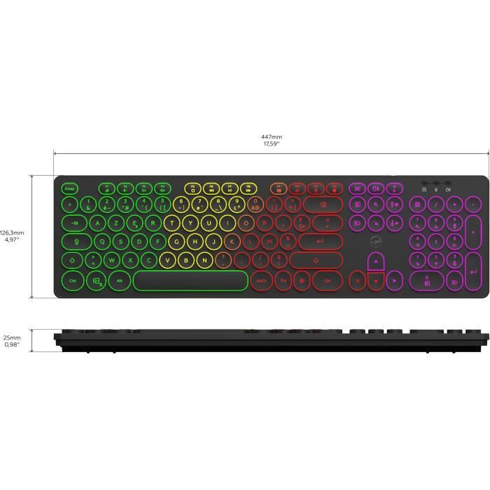 Clavier filaire RGB - MOBILITY LAB - ML306858 - AZERTY - Rétro-éclairage multicolore - Touches rondes