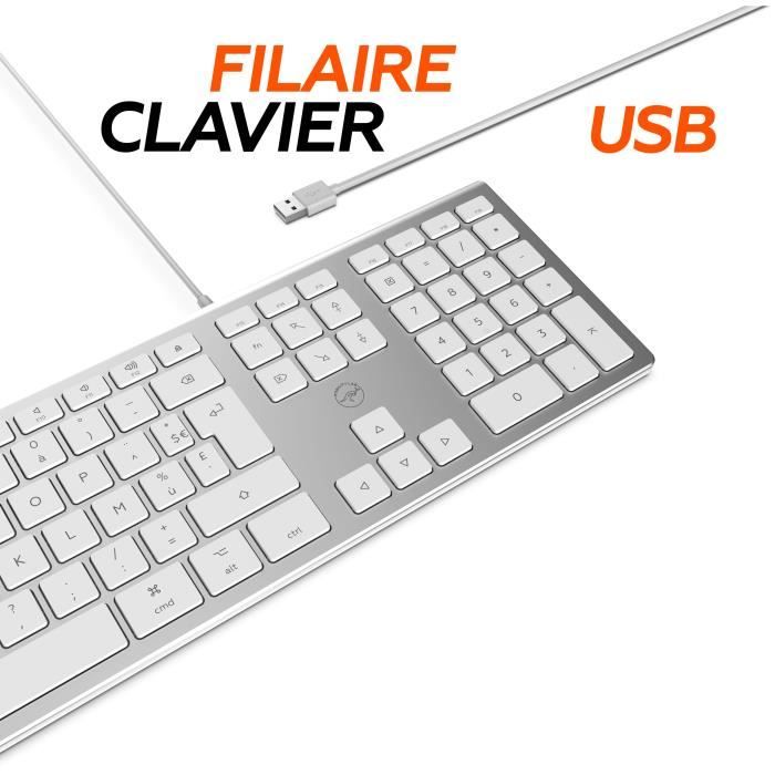 MOBILITY LAB ML304304  Clavier Design Touch Filaire avec 2 USB pour Mac  AZERTY  Blanc et argenté