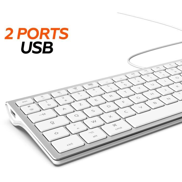 MOBILITY LAB ML304304  Clavier Design Touch Filaire avec 2 USB pour Mac  AZERTY  Blanc et argenté