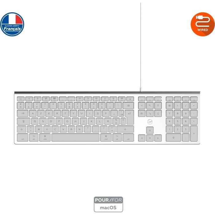 MOBILITY LAB ML304304  Clavier Design Touch Filaire avec 2 USB pour Mac  AZERTY  Blanc et argenté