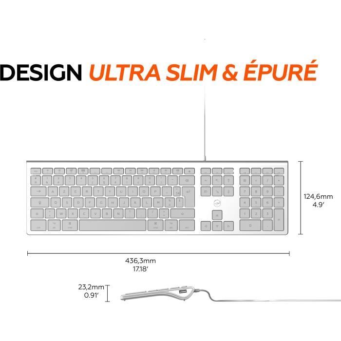 MOBILITY LAB ML304304  Clavier Design Touch Filaire avec 2 USB pour Mac  AZERTY  Blanc et argenté