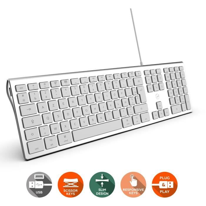 MOBILITY LAB ML304304  Clavier Design Touch Filaire avec 2 USB pour Mac  AZERTY  Blanc et argenté