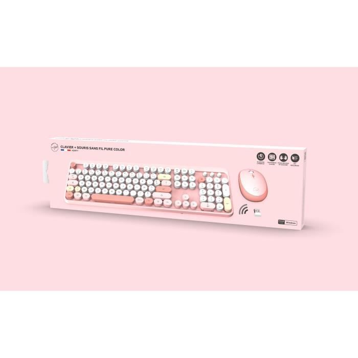 Combo sans fil clavier + souris - MOBILITY LAB - Pure Color - Rose - Design ergonomique - Frappe discrete