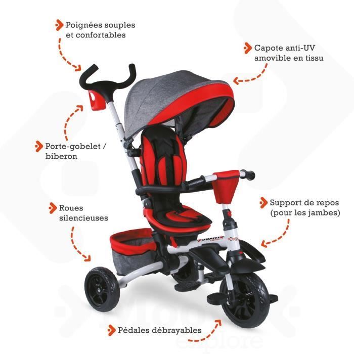 Tricycle évolutif pliable MONDO On & Go Moovi Explore - Rouge