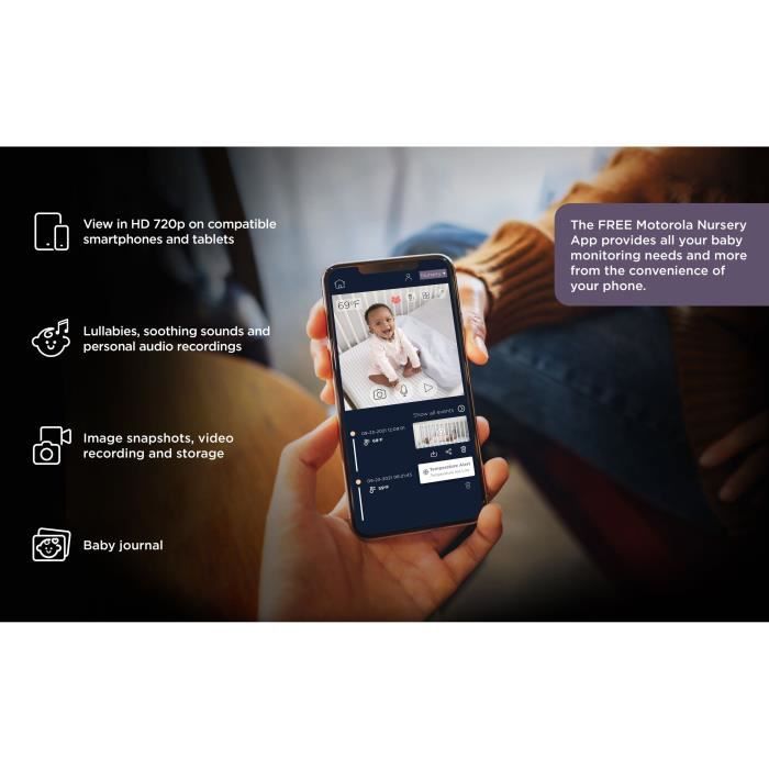 Baby Phone Vidéo connecté - MOTOROLA - Audio Bidirectionnel - Détection de Mouvement et Son-Vision Nocturne - VM85