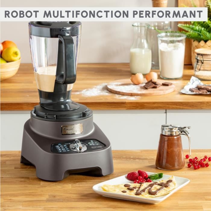 MOULINEX Double Force Robot multifonction + 10 accessoires, 1000 W, Blender 2 L, 31 fonctions, Lames Titanium FP825E10