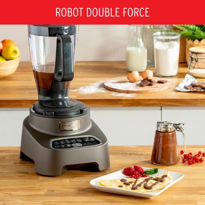 MOULINEX Double force Robot multifonction, 2 sorties moteur, 6 vitesses, Blender Smoothies et Shakes, 10 accessoires FP827E10