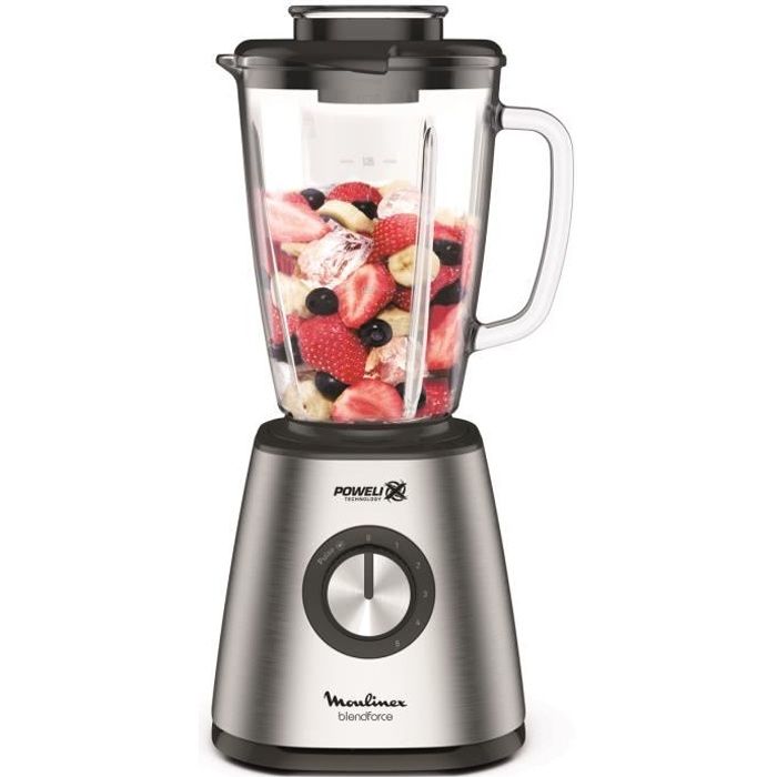 MOULINEX Blender mixeur, Puissance 800 W, Lames inox, 5 vitesses, Bol verre thermique 1,75 L, Smoothies, Milkshake LM439D10