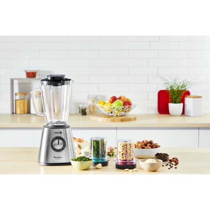 MOULINEX Blender mixeur, Puissance 800 W, Lames inox, 5 vitesses, Bol verre thermique 1,75 L, Smoothies, Milkshake LM439D10