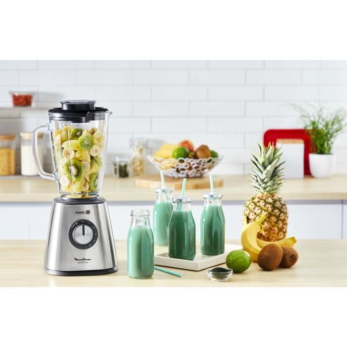 MOULINEX Blender mixeur, Puissance 800 W, Lames inox, 5 vitesses, Bol verre thermique 1,75 L, Smoothies, Milkshake LM439D10