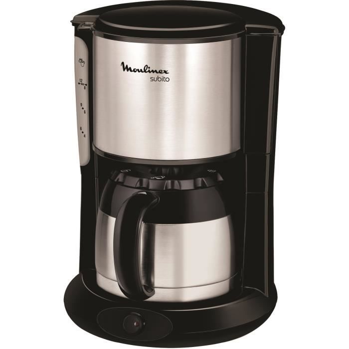 MOULINEX Subito Inox Cafetiere filtre isotherme, 0,9 L, 8 a 12 tasses, Maintien au chaud 4 h, Systeme anti-goutte FT360811