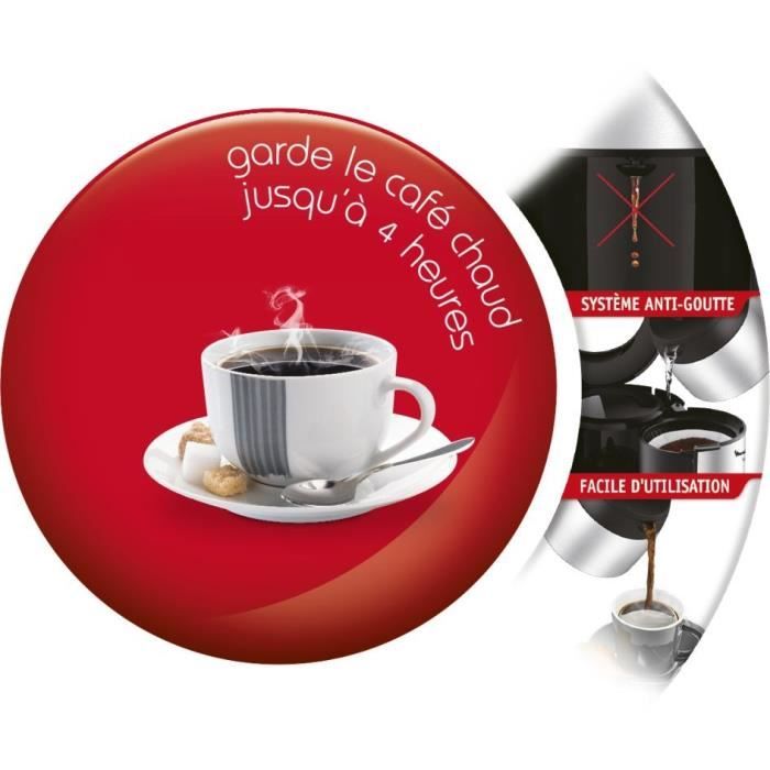 MOULINEX Subito Inox Cafetiere filtre isotherme, 0,9 L, 8 a 12 tasses, Maintien au chaud 4 h, Systeme anti-goutte FT360811