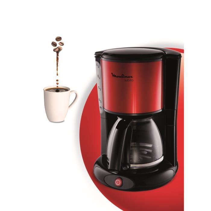 MOULINEX Subito Cafetiere filtre Rouge, 1,25L, 10-15 tasses, Porte-filtre pivotant FG360D11