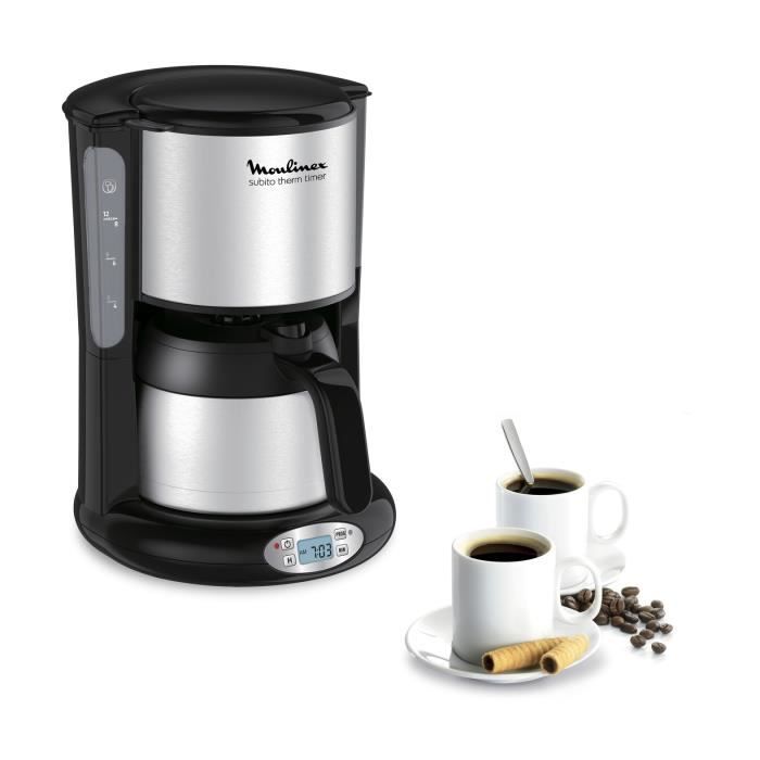 MOULINEX Subito Cafetiere filtre isotherme, 0,9 L, Jusqu'a 12 tasses, Programmable 24 h, Arret automatique, Anti-gouttes FT362811