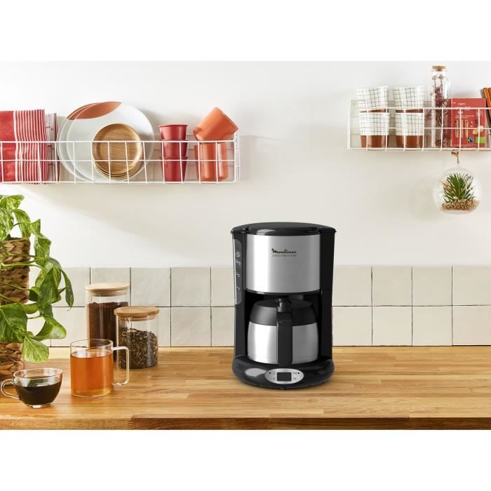 MOULINEX Subito Cafetiere filtre isotherme, 0,9 L, Jusqu'a 12 tasses, Programmable 24 h, Arret automatique, Anti-gouttes FT362811