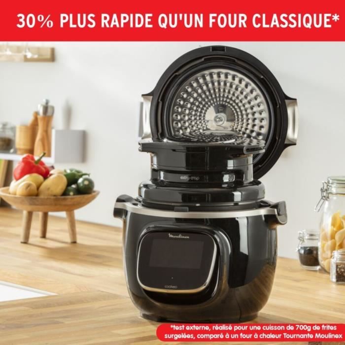 MOULINEX Extra Crisp Cookeo, Couvercle air fryer, Cuisson sans huile, 4 programmes, Compatible avec les Cookeo 6 L, Noir EZ150800