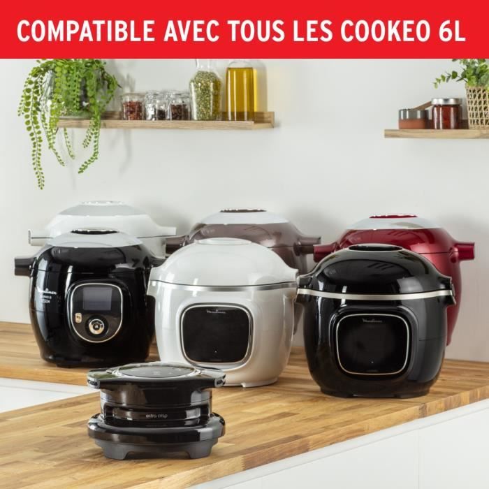 MOULINEX Extra Crisp Cookeo, Couvercle air fryer, Cuisson sans huile, 4 programmes, Compatible avec les Cookeo 6 L, Noir EZ150800