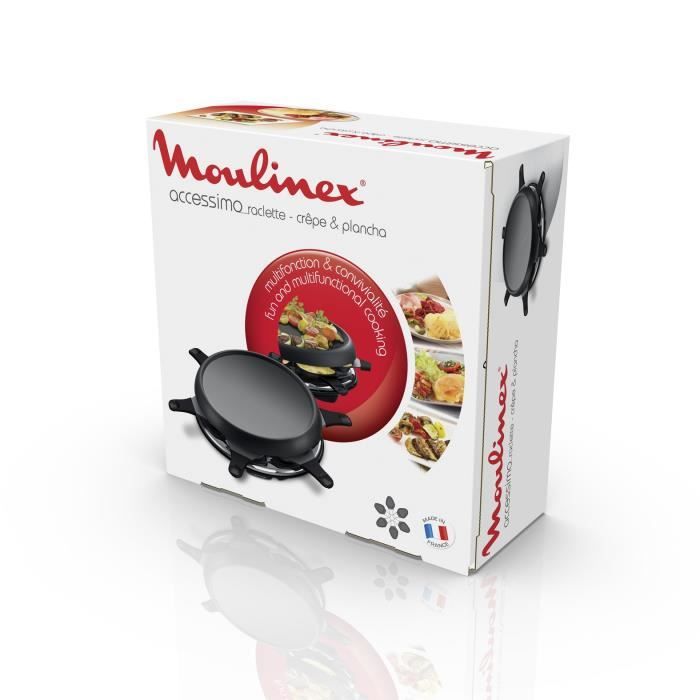 MOULINEX Appareil a raclette multifonction, Plancha, Crepiere, 6 personnes, Antiadhésif, Fabriqué en France, Accessimo RE151812