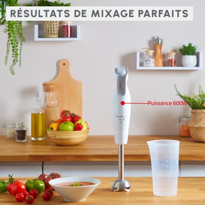 MOULINEX Daily chef Mixeur plongeant, 600 W, 2 vitesses, Ergonomique, Pied antiéclaboussures inox, 4 lames Powelix DD551110