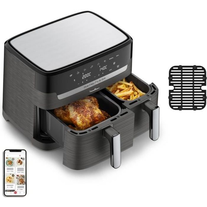 MOULINEX Friteuse sans huile + Grill 8,3L, 2 tiroirs, 8 programmes, Economie d'énergie, air fryer, Dual Easy Fry&Grill EZ905B20