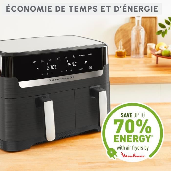 MOULINEX Friteuse sans huile + Grill 8,3L, 2 tiroirs, 8 programmes, Economie d'énergie, air fryer, Dual Easy Fry&Grill EZ905B20