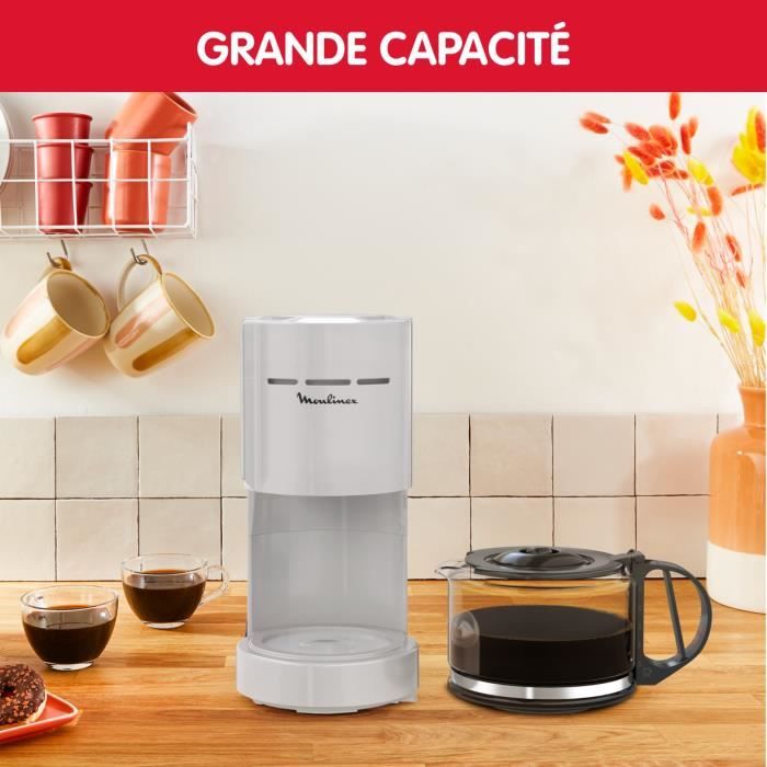 MOULINEX Simpleo Cafetiere filtre 1.1 L, 12 tasses, Porte-filtre pivotant, Anti-goutte, Arret auto, Maintien au chaud, FG121B10