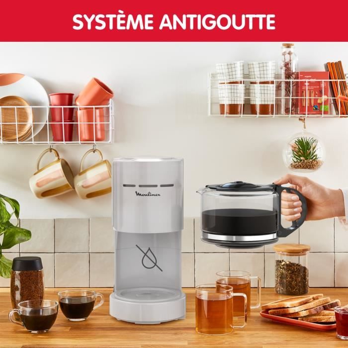 MOULINEX Simpleo Cafetiere filtre 1.1 L, 12 tasses, Porte-filtre pivotant, Anti-goutte, Arret auto, Maintien au chaud, FG121B10