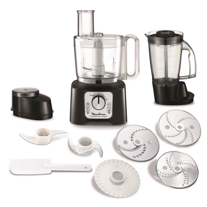 MOULINEX Double Force Compact Robot multifonction, 2 sorties moteur, 2 vitesses, Blender Smoothies et Shakes, 9 accessoires