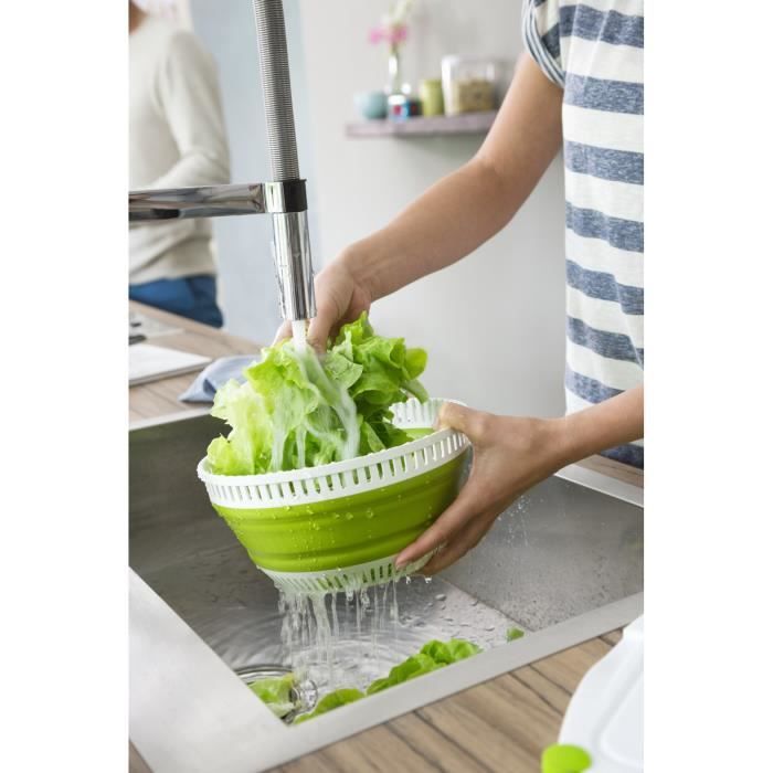 MOULINEX Essoreuse a salade rétractable 4 L, Base antidérapante, Systeme de tirage par cordon, Bouton d'arret, Vert/Blanc K2530104