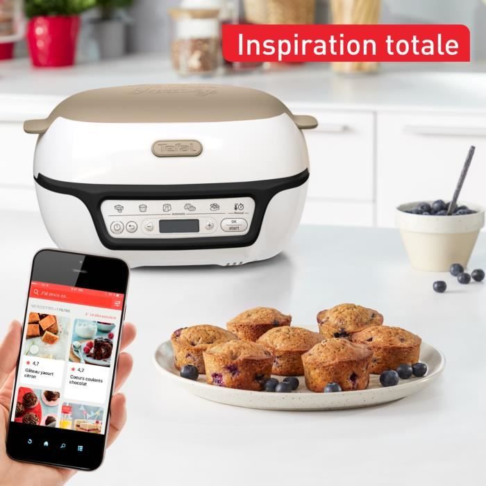 TEFAL Machine a gâteaux intelligente, 5 programmes précis, Moule antiadhésif, 6 moules a muffins Creabake, Cake Factory KD804910