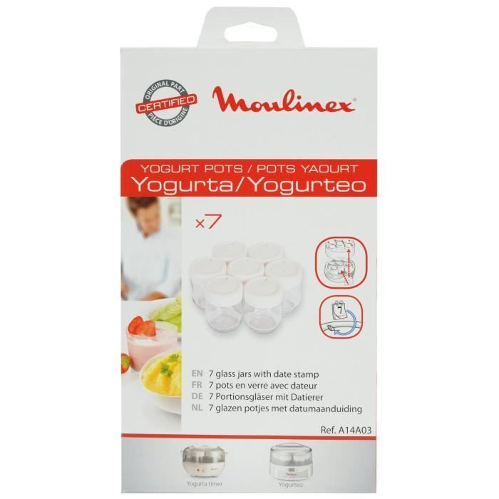 MOULINEX Lot de 7 pots en verre pour yaourtiere Yogurta Timer, Compatible lave-vaisselle A14A03