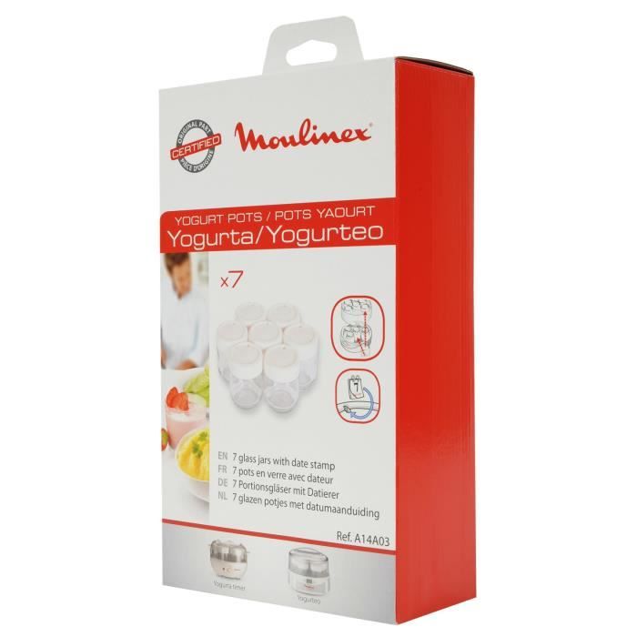 MOULINEX Lot de 7 pots en verre pour yaourtiere Yogurta Timer, Compatible lave-vaisselle A14A03