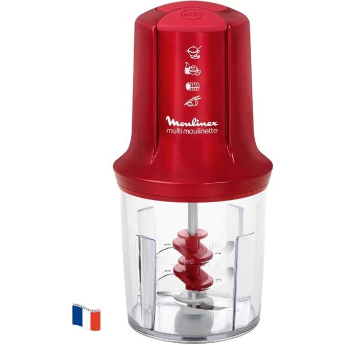 MOULINEX Multimoulinette Mini hachoir électrique, 500 ml, 6 lames acier inoxydable, 2 vitesses, Mixeur, Fabriqué en France AT714G32