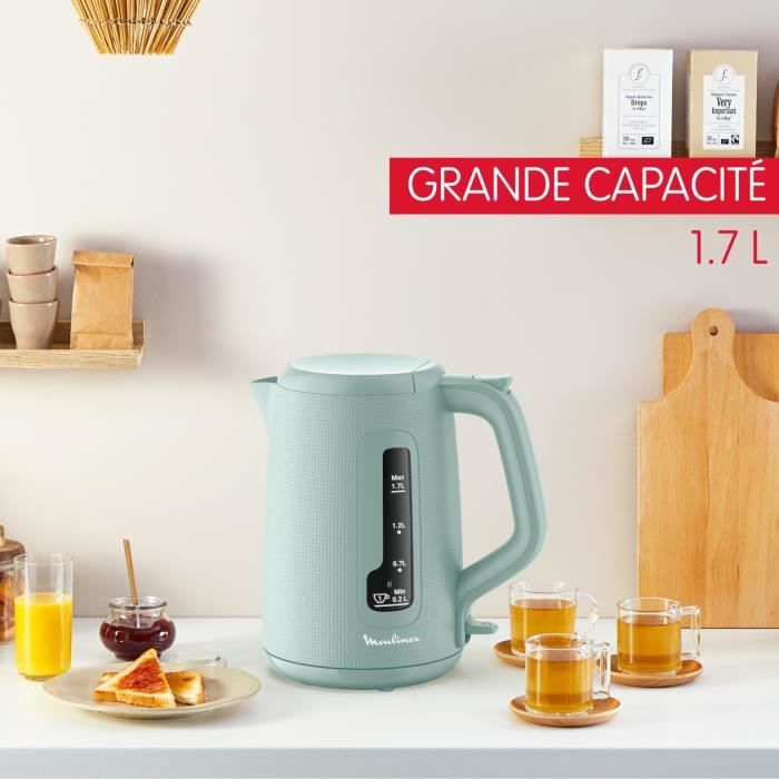 MOULINEX Morning Bouilloire électrique 1.7 L, Indicateur 1 tasse, Filtre anticalcaire, Arret auto, Boule a thé incluse BY2M1310