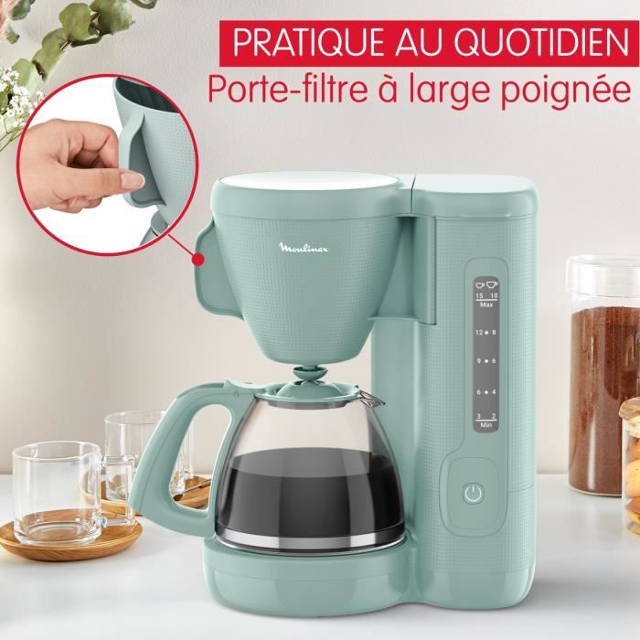 MOULINEX Morning Cafetiere filtre 1.25 L, Réservoir frontal, Porte-filtre pivotant, Systeme anti-gouttes, Maintien au chaud FG2M1310