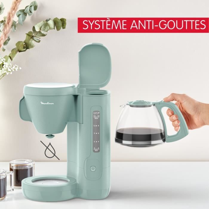 MOULINEX Morning Cafetiere filtre 1.25 L, Réservoir frontal, Porte-filtre pivotant, Systeme anti-gouttes, Maintien au chaud FG2M1310