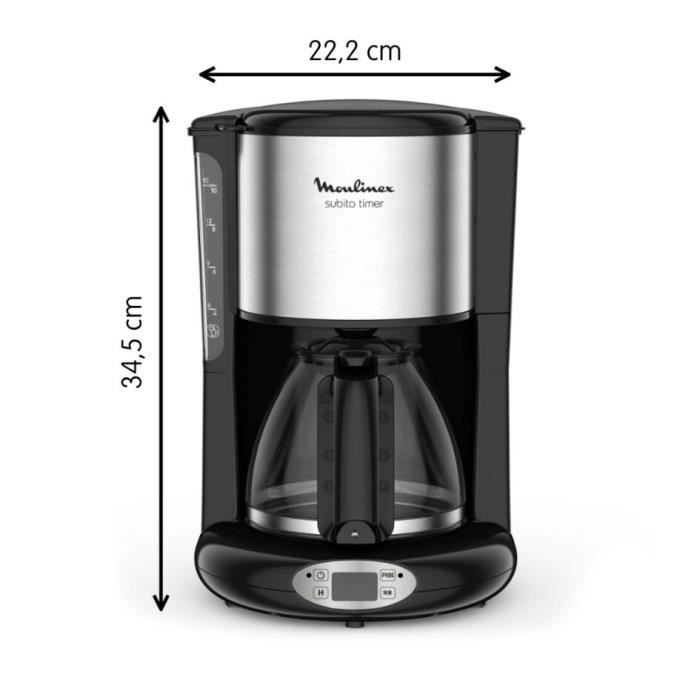 MOULINEX Subito Cafetiere filtre, 1,25 L, 10 a 15 tasses de café, Programmable 24 h, Systeme anti-gouttes FG362810