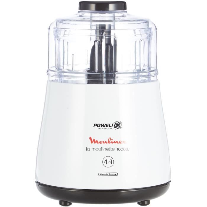 MOULINEX La Moulinette Hachoir électrique, 1000 W, Lames Powelix, Bol 330 g, 500 ml, Mixeur, Fabriqué en France DPA141